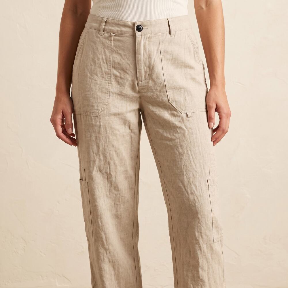 Happily Grey Women's Linen Blend Cargo Pants Coastal Grandma Beige Summer Size M